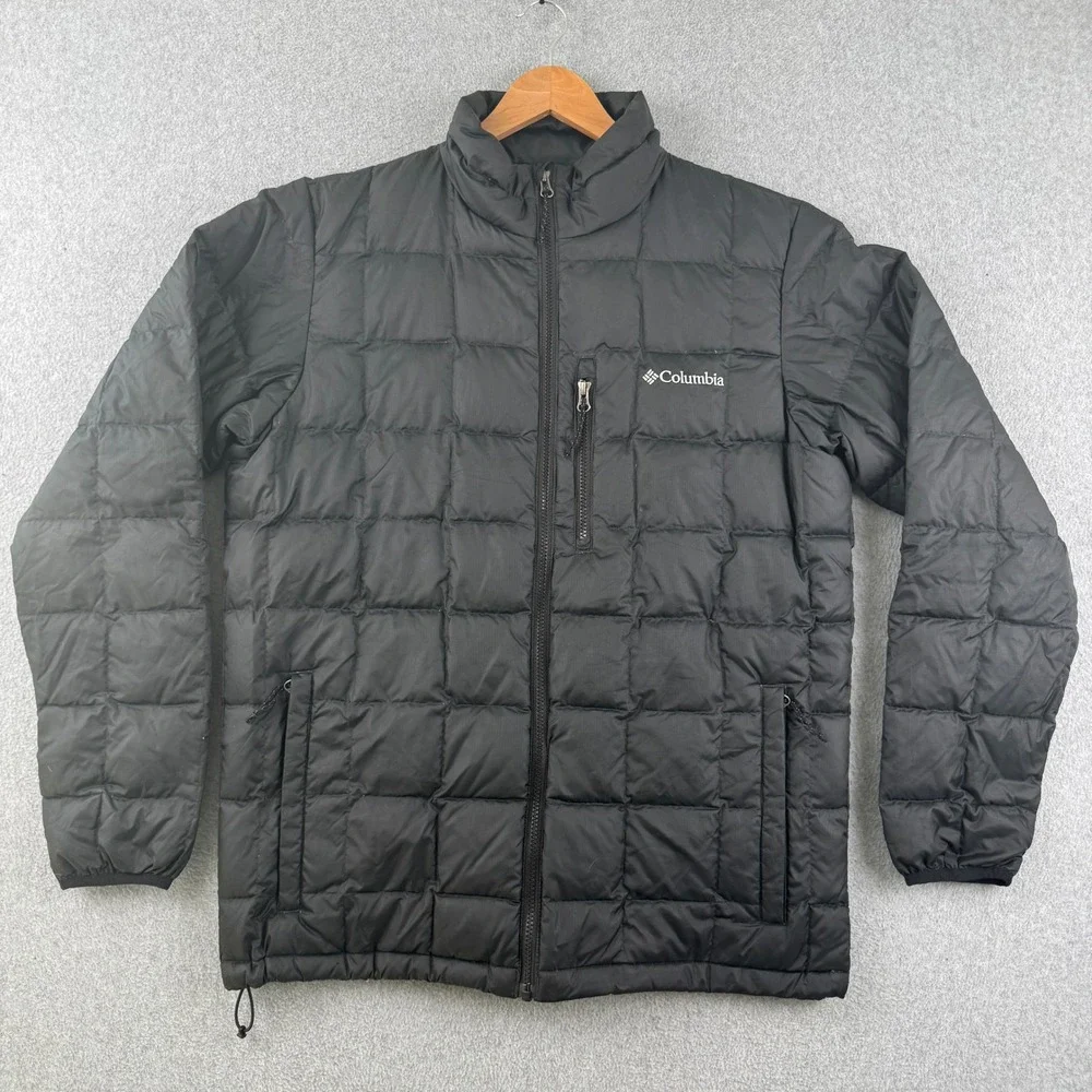 Columbia Puffer Jacket Mens Medium Black 700 Fill Power Down Quilted Ripstop